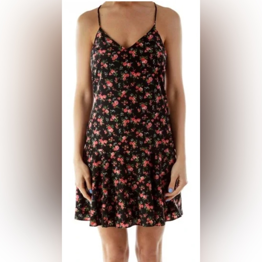 Express Black Ruffle Hem Floral Sundress